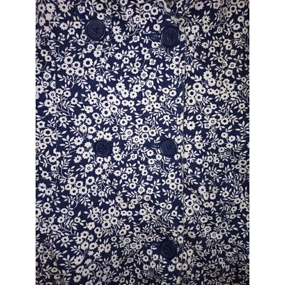 Baby Gap Toddler Size 4 Floral Trench Coat Navy White Double Breasted Jacket